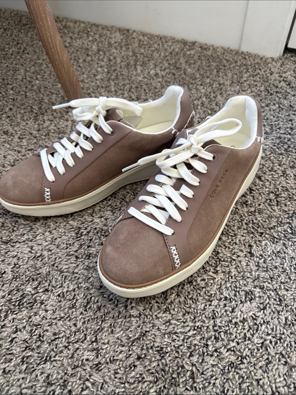 Cole Haan Women’s Taupe Suede Sneakers with White Laces